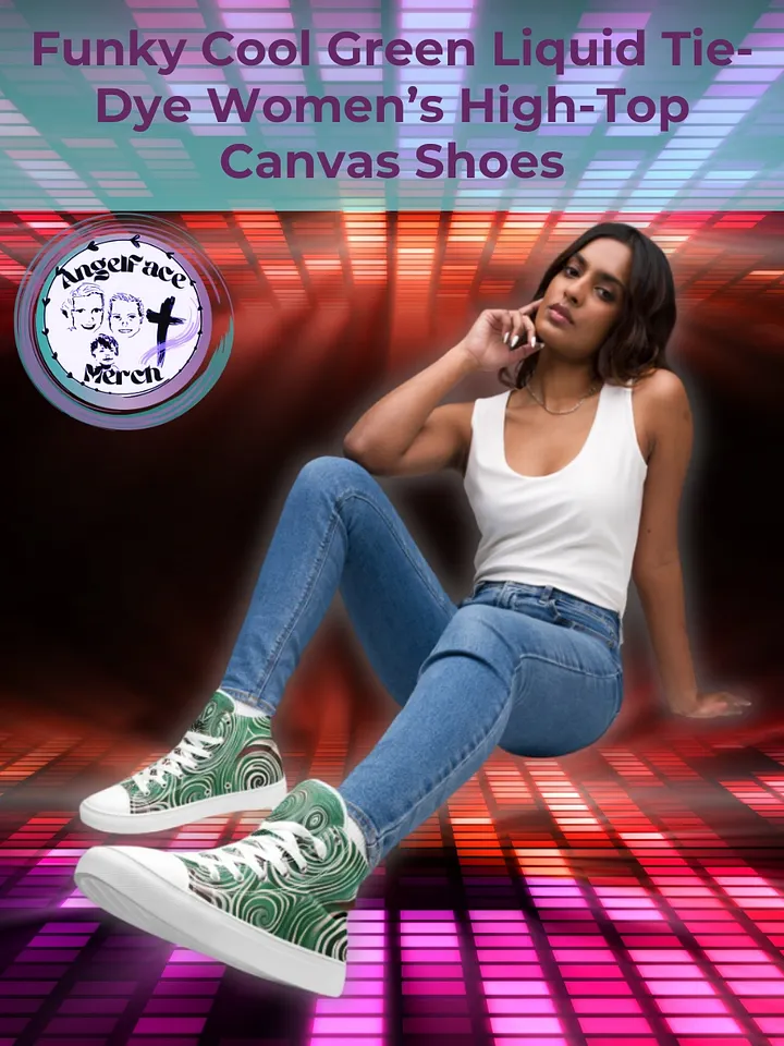 Funky Cool Green Liquid Tie-Dye Women's High-Top Canvas Shoes product image (1)
