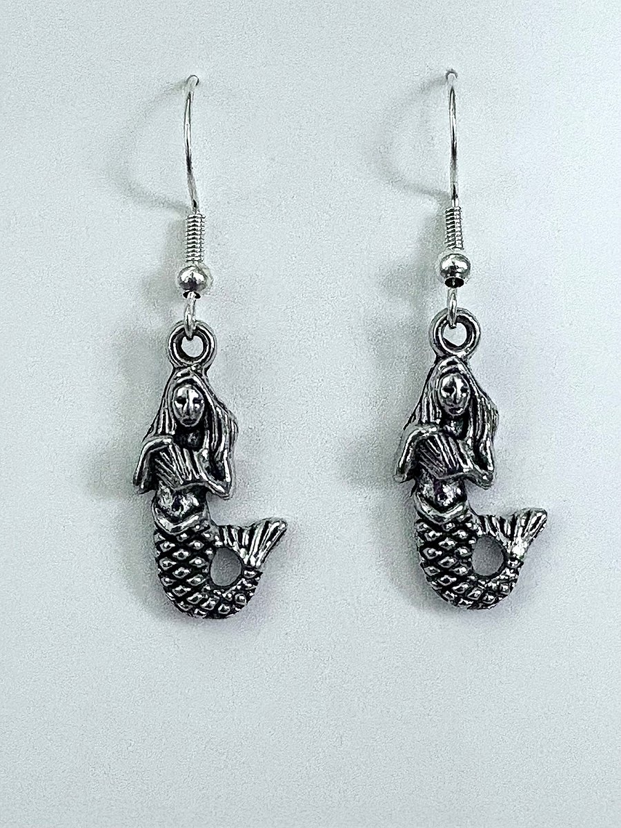 Handmade Silver-Tone Metallic Mermaid Earrings | Monique Faella Designs™ | MFD-00119 product image (1)