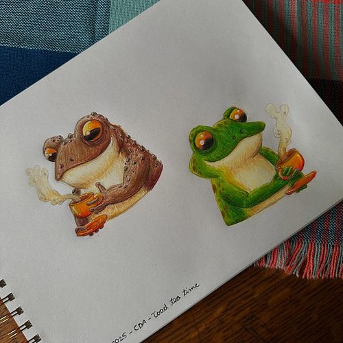 Tea time for Frog and Toad. For this week’s @chaoticdrawalong prompt. Done in @prismacolor color pencils. 

#chaoticdrawalong...