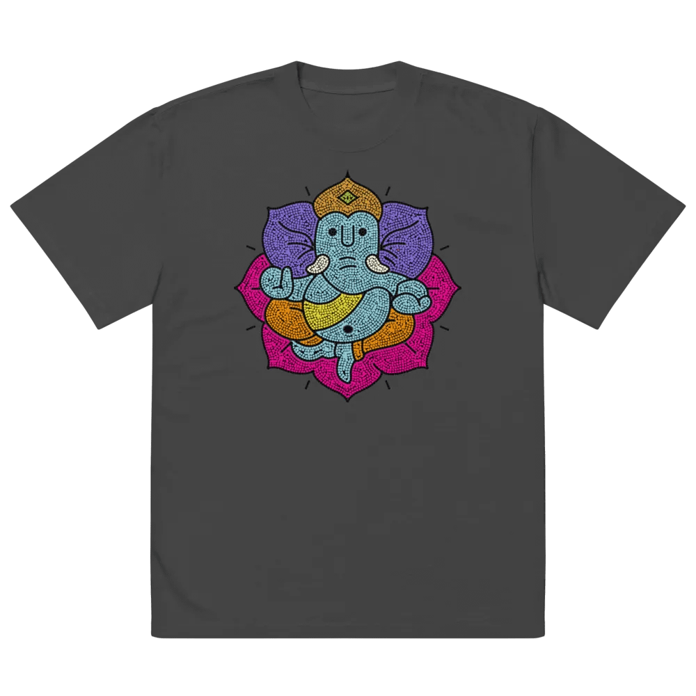 Ganesha Mosaic Lotus - Vibrant Spiritual Art Oversized Tee product image (2)