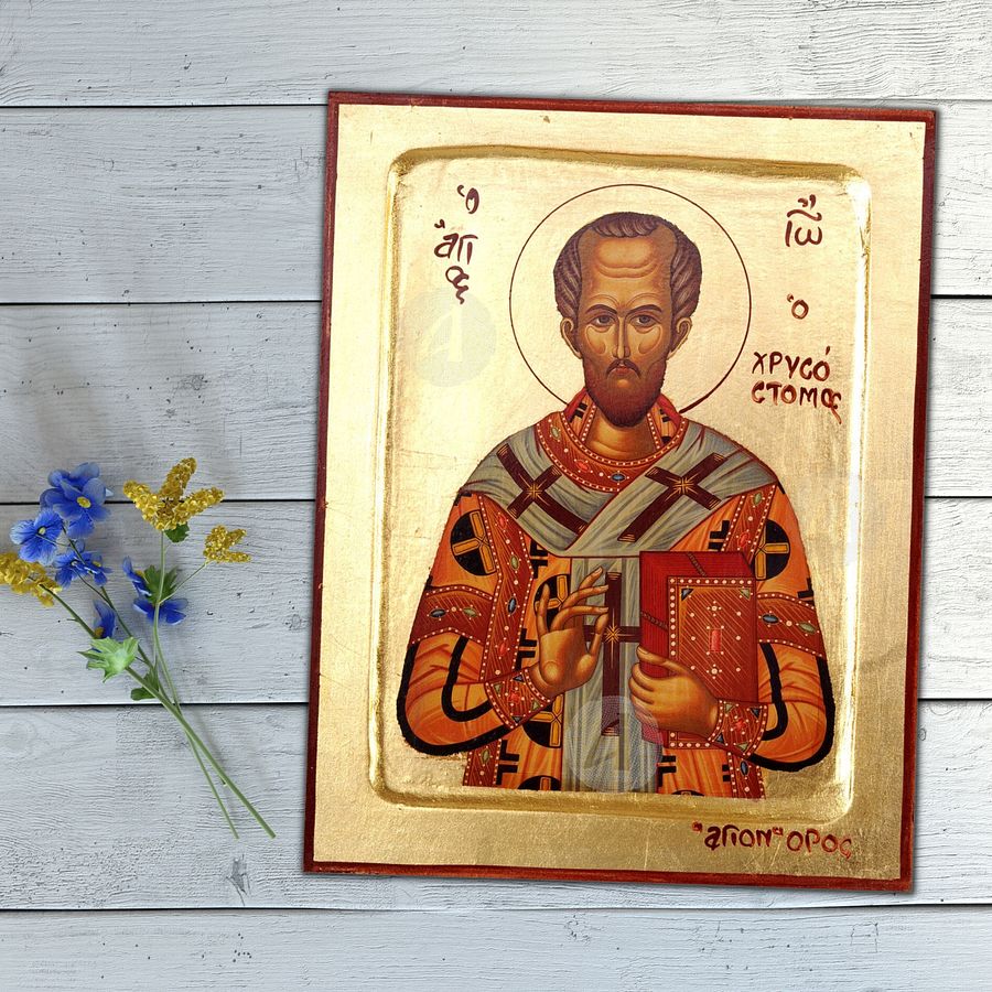 St John Chrysostom Icon,  Greek Handmade Church Icon, Christian Byzantine Art product image (3)