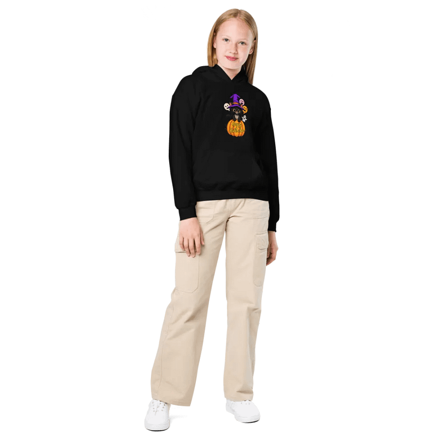Witchy Sitting Pumpkin Cat Youth Hoodie product image (5)