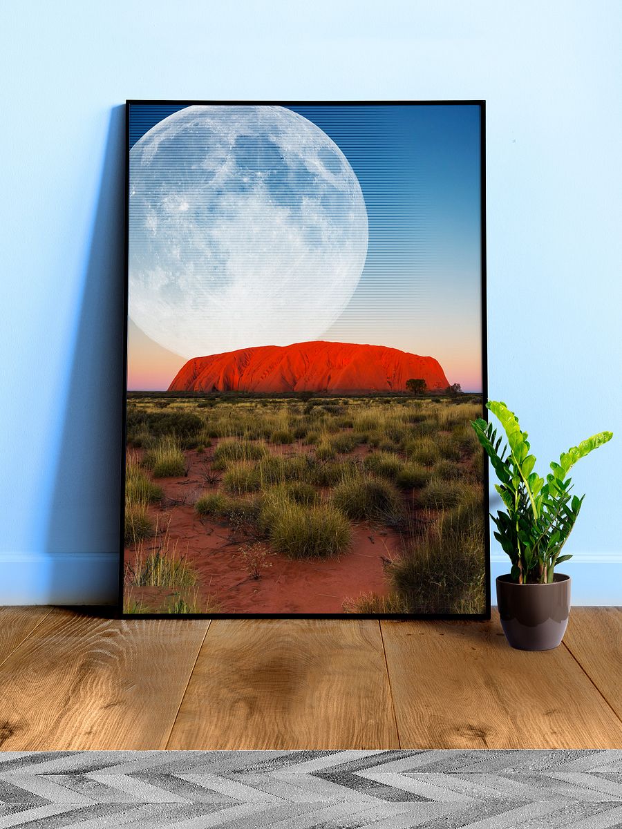 Synthwave Moon & mountain. Australia — space vintage retro collage art, 50s cosmic futuristic sci-fi collage, surreal collage art product image (1)