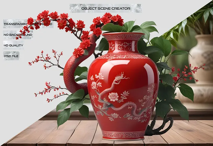 Chinese Art – Red Vase with Snake Motif PNG product image (2)