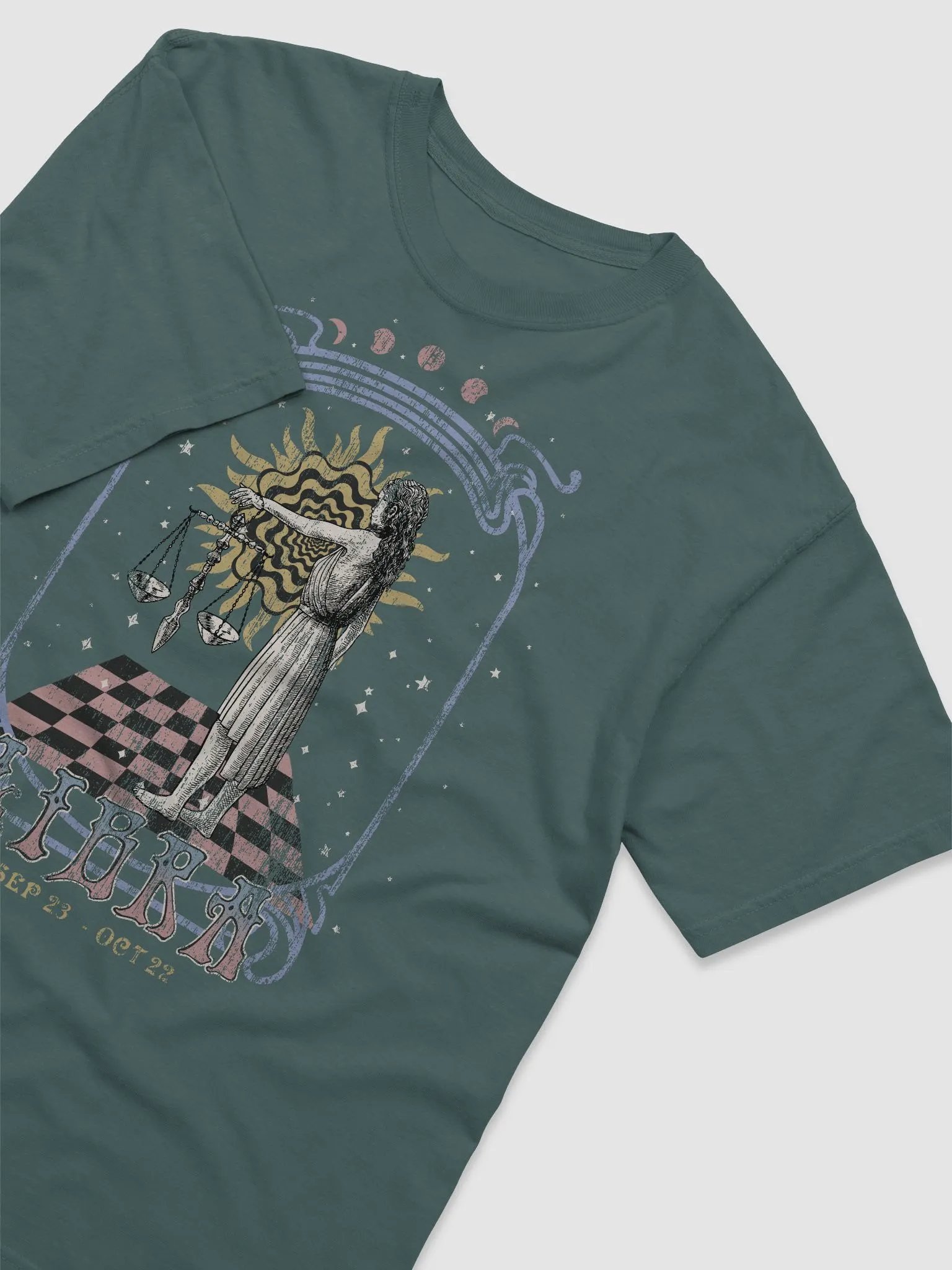 Libra Zodiac Sign Tee | Art Nouveau-Style Grunge Streetwear T-Shirt for September 23 to October 22 Birth Months product image (3)