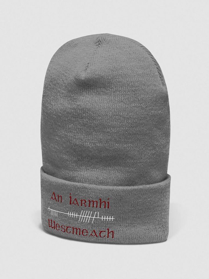 Westmeath/An Iarmhí Orthodox style Ogham, Maroon and white, embroidered Cuffed Beanie product image (2)