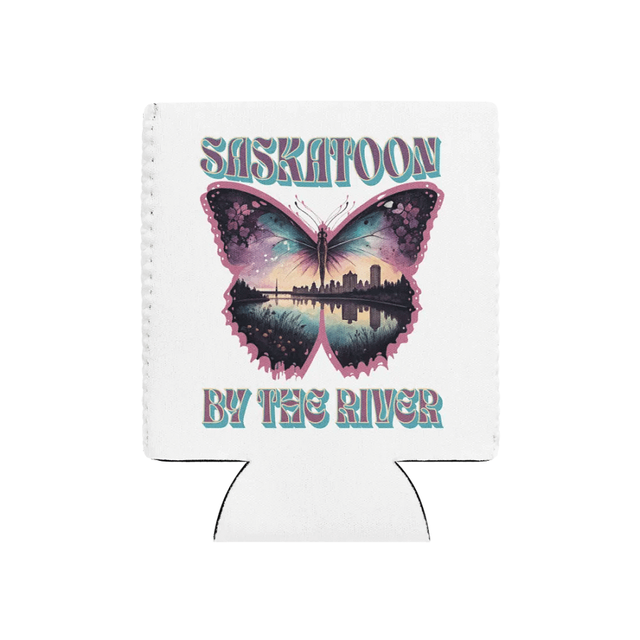 Saskatoon By The River Skyline Butterfly Can Cooler product image (1)