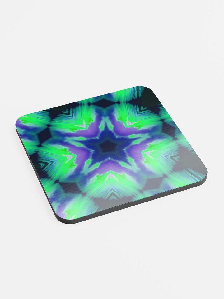 Sea Witch Summer Beverage Coaster, Neon Purple Green Blue Beach Home Decor, Coastal Kaleidoscope Star Art product image (2)