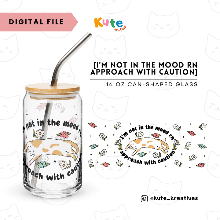 [Digital File] 16oz Can-Shaped Glass Wrap PNG | [I'm Not In The Mood Rn Approach With Caution] product image (1)