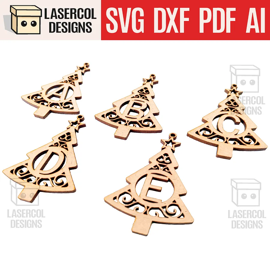 Monogram Christmas Tree Ornaments - Laser Cut Files product image (1)
