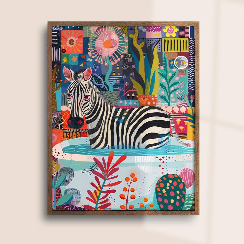 Zebra in Bathtub Maximalist Bathroom Art Print product image (7)