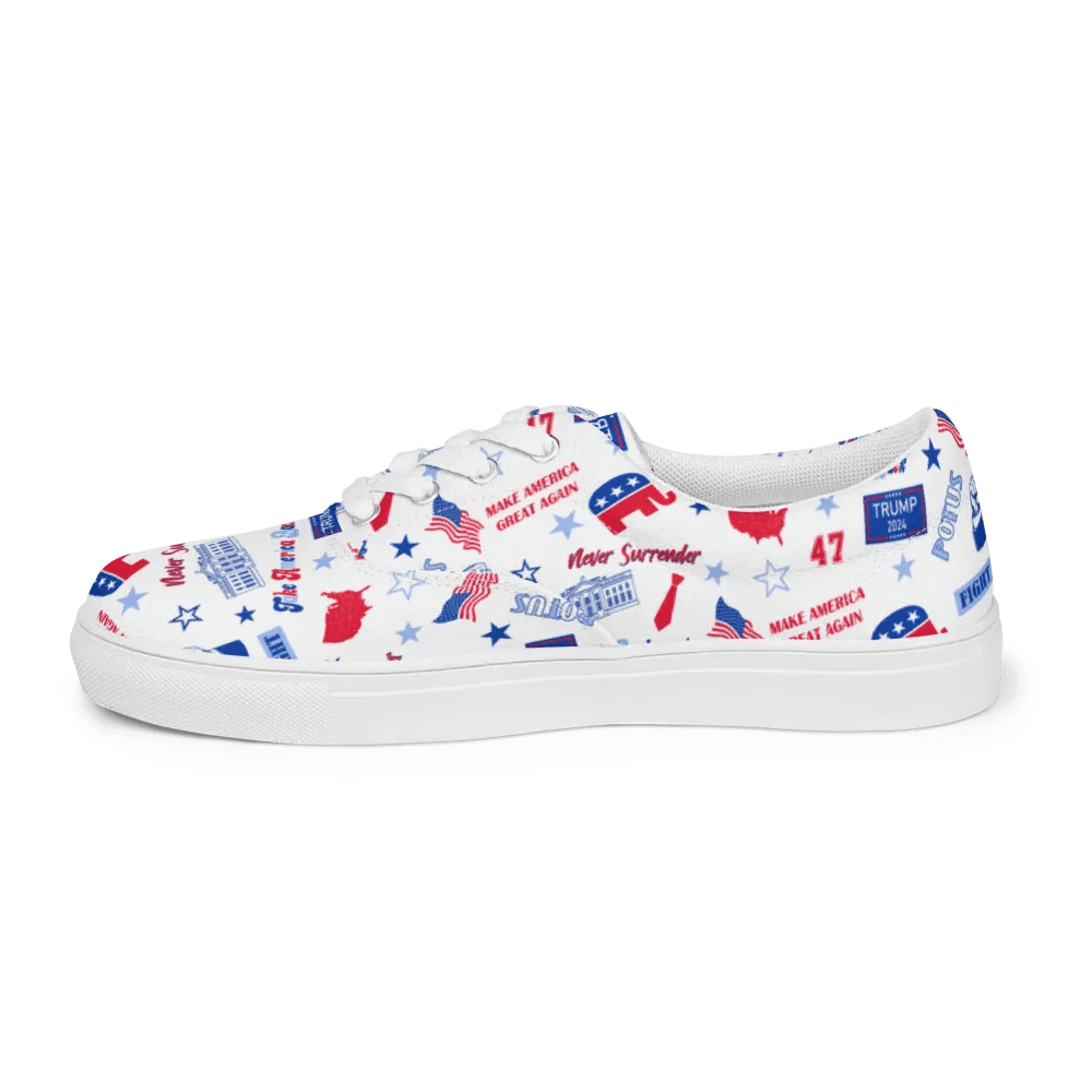 Trump 2024 Republican Patriot Make America Great Again White Pattern Low Top Canvas Shoes for women product image (12)