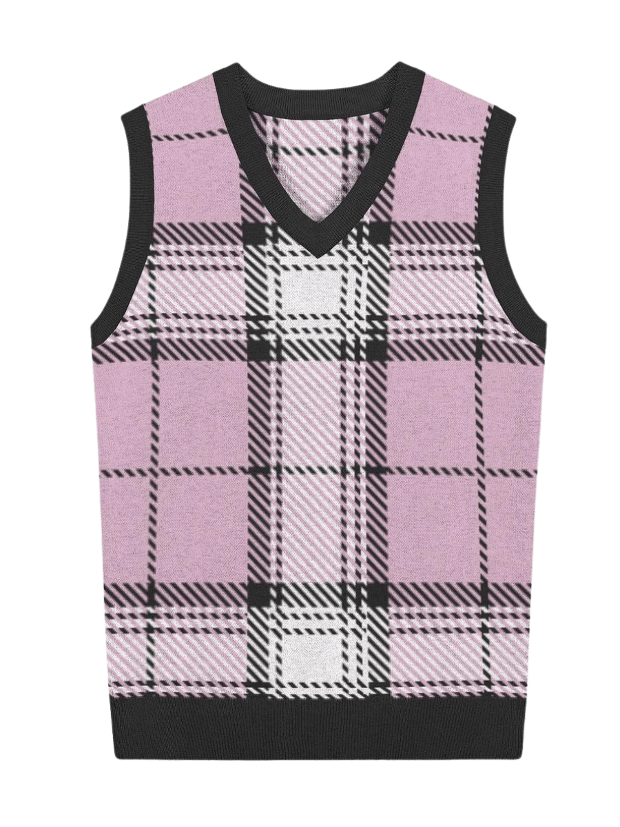 Pink Plaid Knitted Vest product image (1)