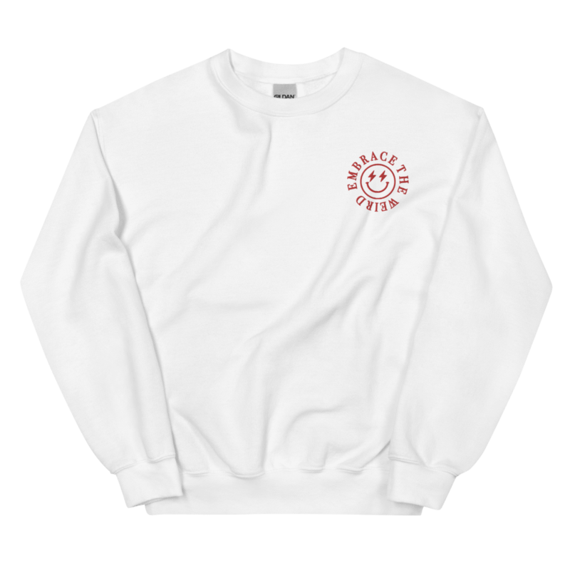 'Embrace The Weird' Crewneck - White with Red Embroidery product image (3)