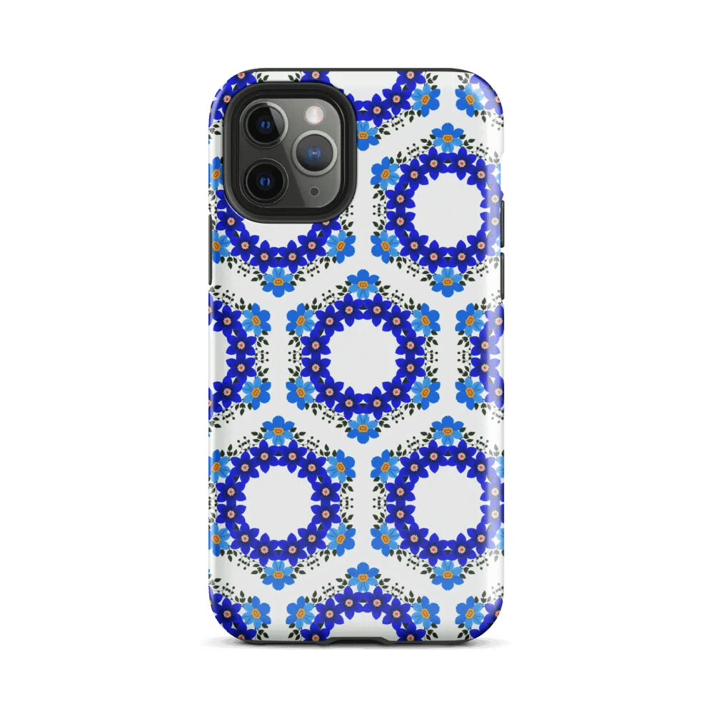 Tough Phone Case for iPhone® - Geometric Blue and Yellow Hex Ring Pattern product image (2)