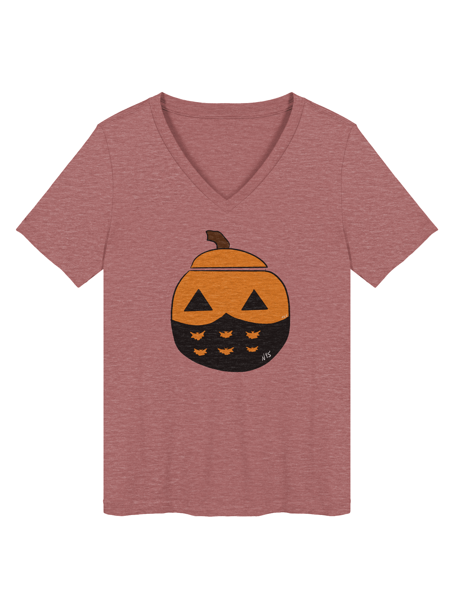 Mask-O-Lantern v-neck tee (black mask) product image (2)