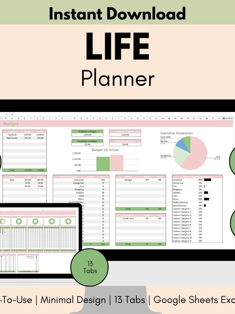 Life Planner Digital Template Google Sheets, Digital Life Planner, Easy Pastel Life Planner for Google Sheet Budget Spreadsheet product image (4)