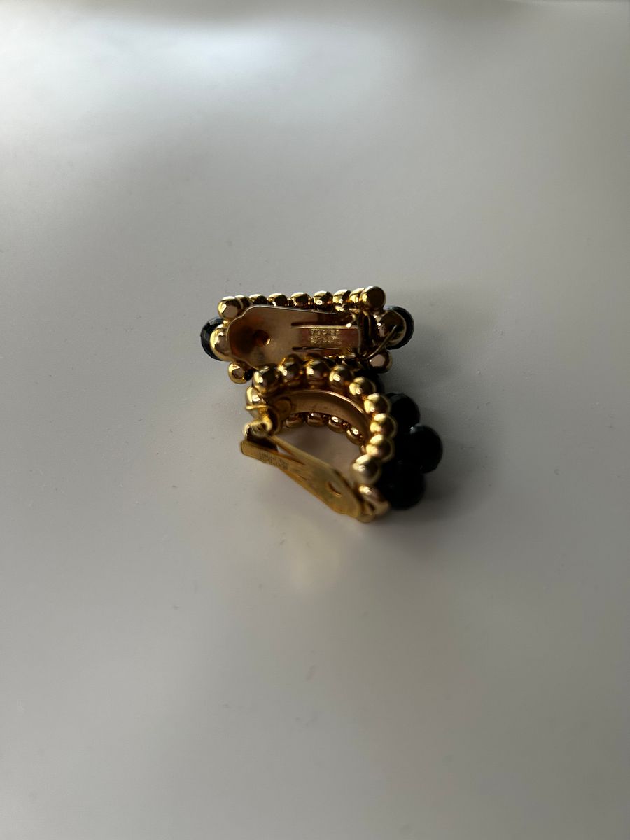 Vintage Napier Gold Tone Black Beads Half Circle Clip On Earrings product image (5)
