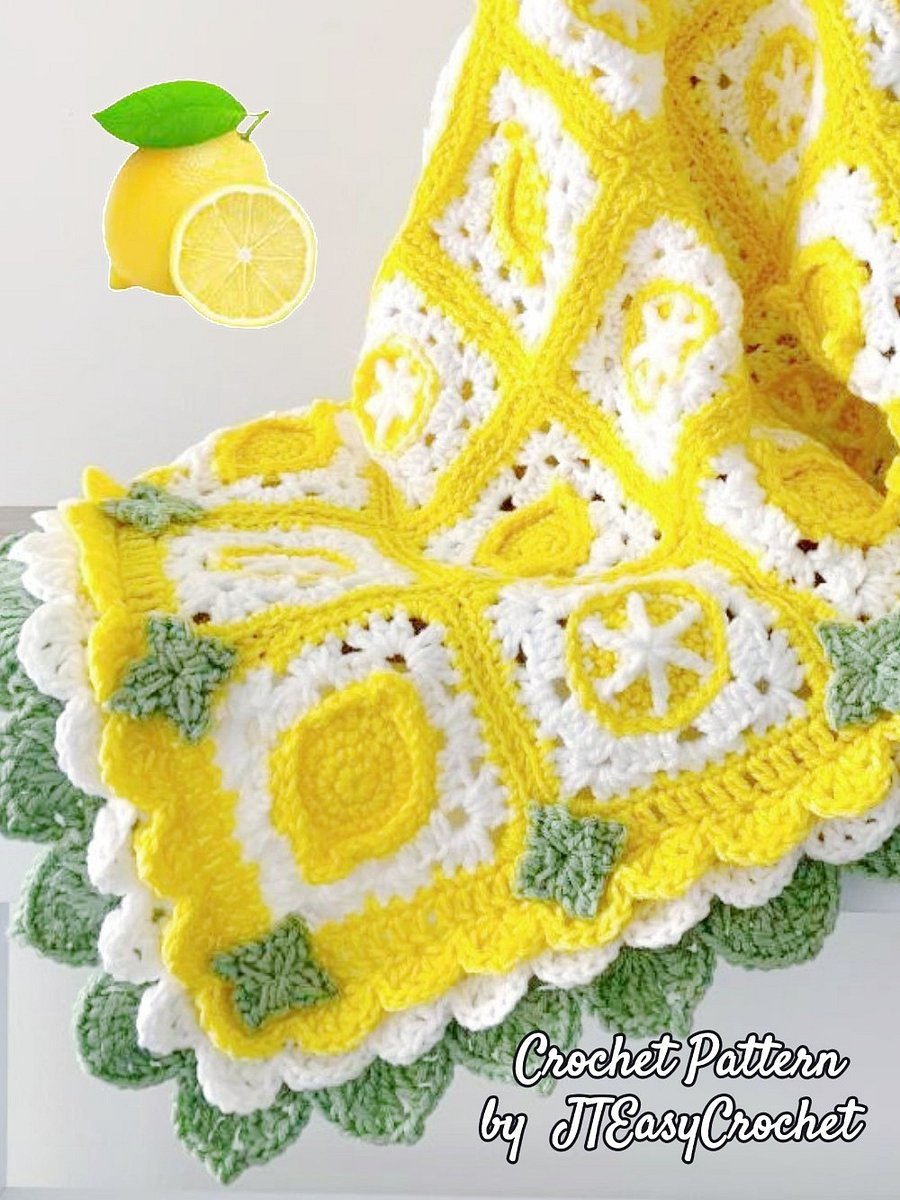Lemon Blanket Crochet Pattern, Fruit Granny Square and Edging, PDF Instant Download product image (9)