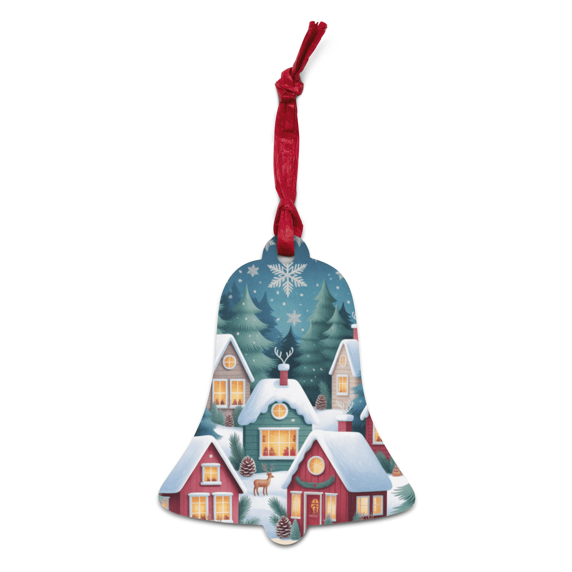 Winter Wonderland Wooden Ornaments | Winter Village Christmas Decor | Rustic Christmas Village Decor | Snow Village Festive Patchwork Wooden Ornaments | product image (3)