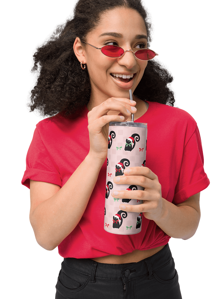 Christmas Kitties in a Row 20 oz Stainless Steel Tumbler with Straw - Pink product image (7)