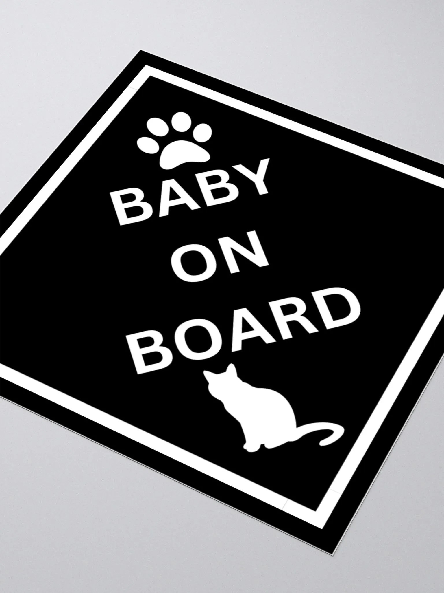 Cat Baby on Board Sticker - White on Black product image (1)