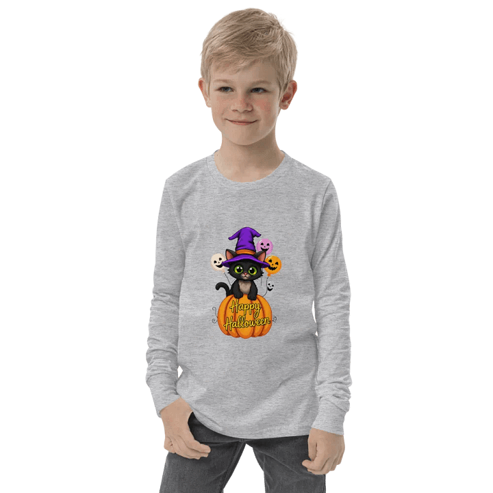 Witchy Cat Halloween Youth L/S Tee product image (2)