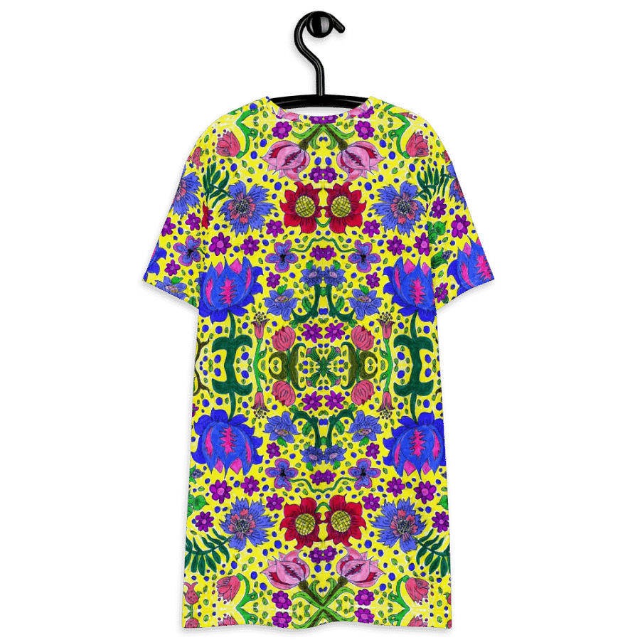 Abstract Vibrant Flower Garden Ladies T Shirt Dress product image (8)