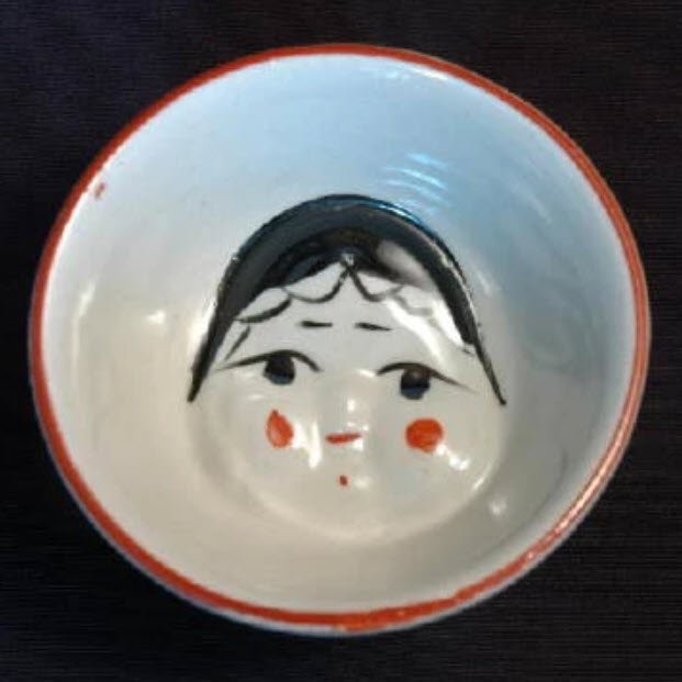 Japanese Ceramic Sake Cup with Okame Face product image (1)