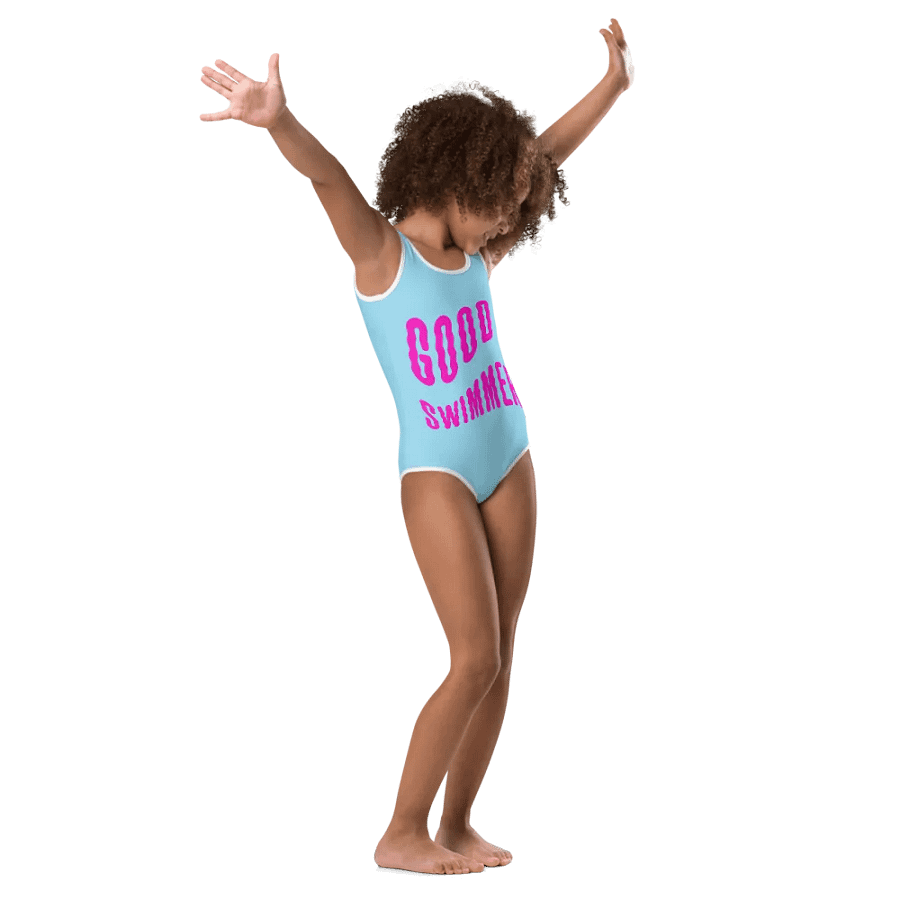 Good Swimmer Fuxia on Light Blue Kids Swimsuit product image (1)
