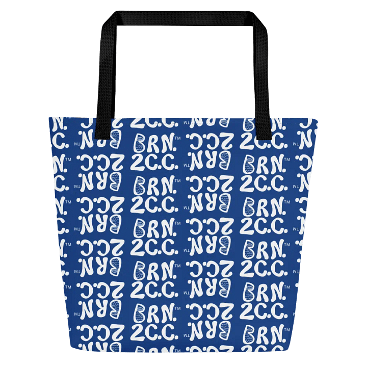 BRN.2C.C.™ | Large Tote Bag with Pocket | Coastal Classic | All-Over Logo Print | White Logo Repeat on Cerulean Blue product image (1)