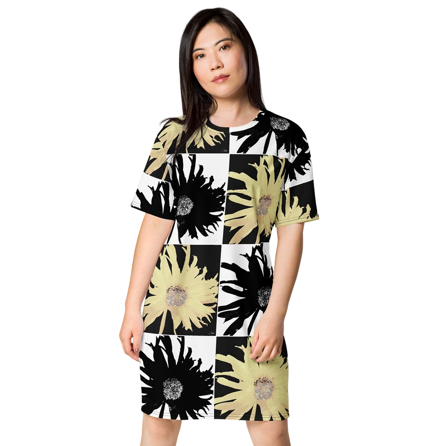 Abstract Black and Yellow Daises Ladies T Shirt Dress product image (8)