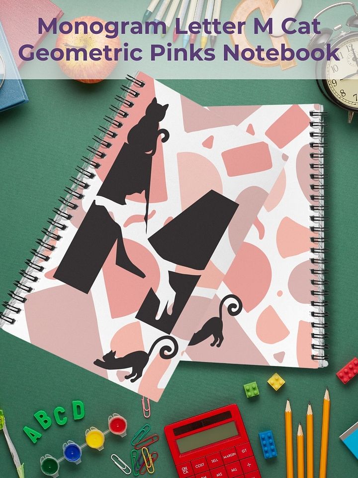 Monogram Letter M Cat Lover Geometric Pinks Notebook product image (1)