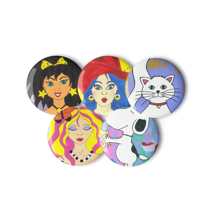 Set of Pin Buttons - Acrylic painting pictures (art by Dina R.) product image (3)