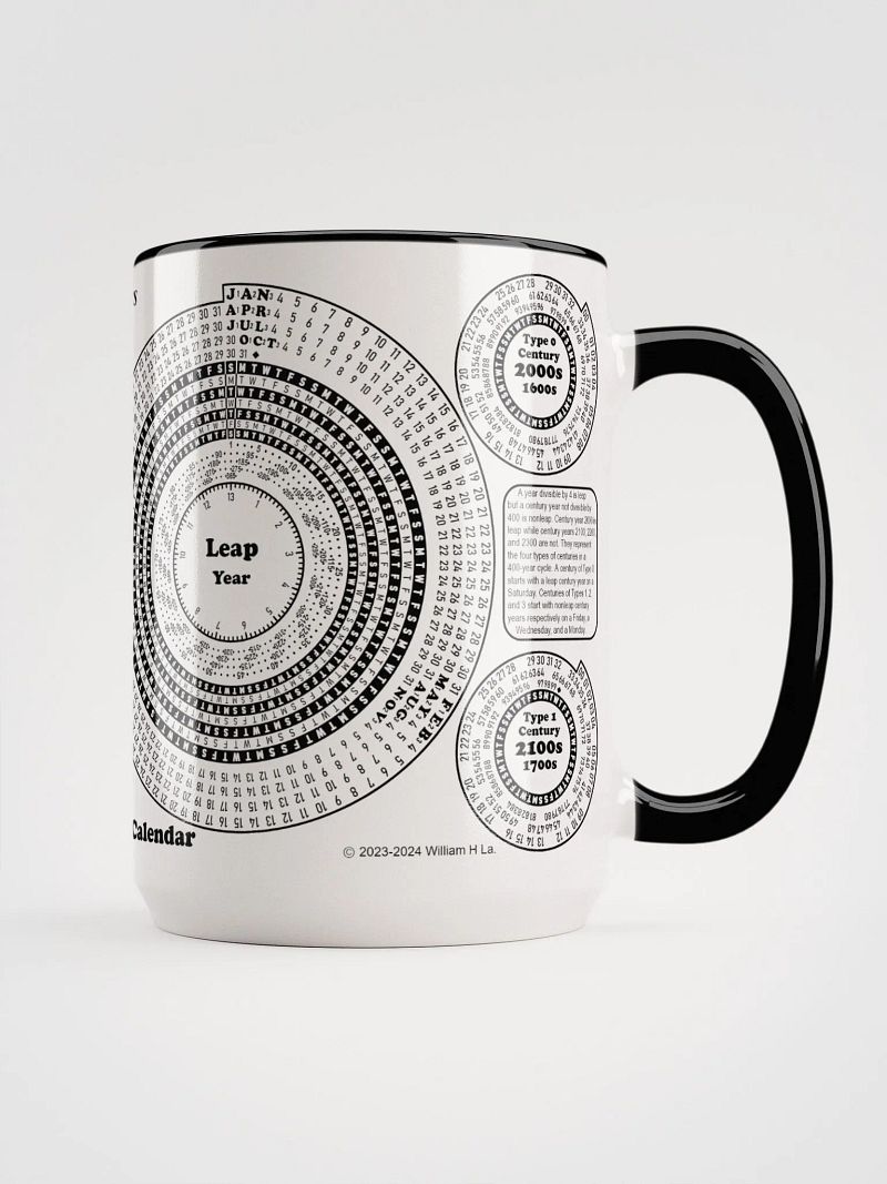 Spiriform Perpetual Calendar 15oz Ceramic Mug with Color Inside