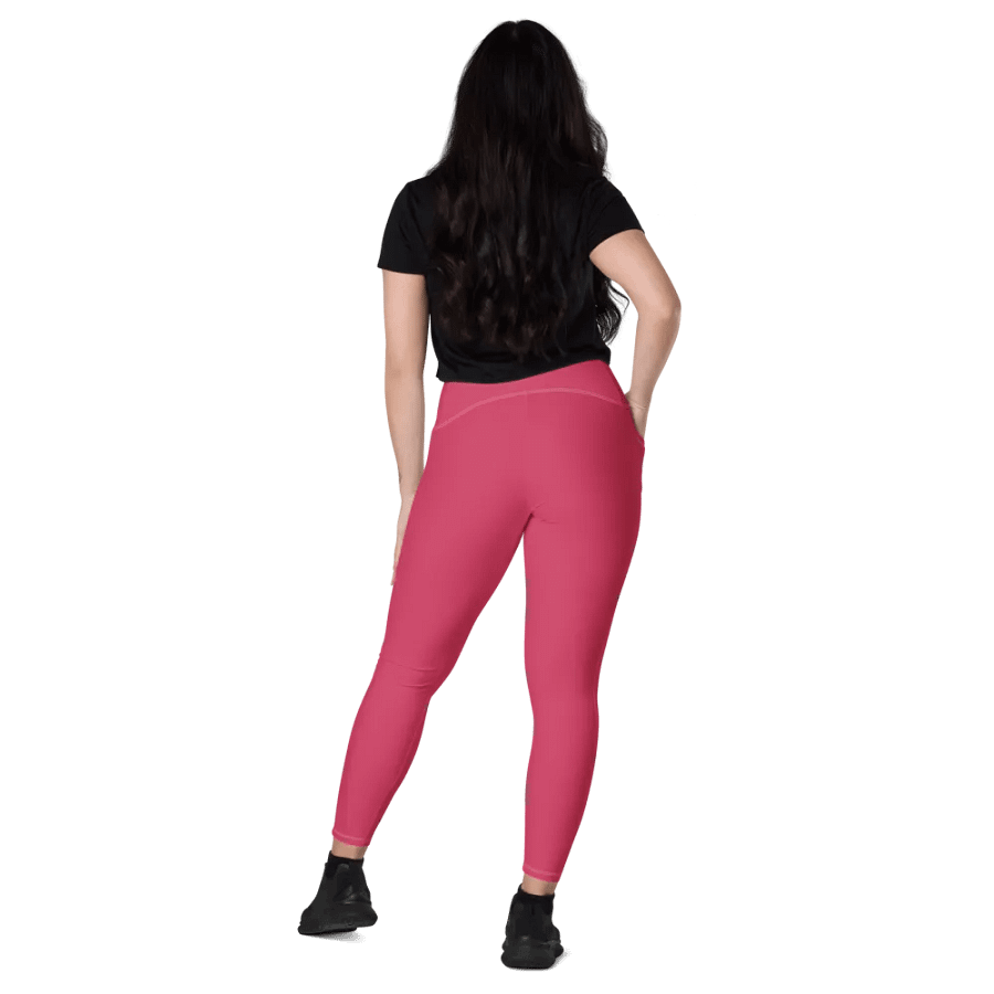 Plain Ruby Red True Summer Women's High Waisted Premium Crossover Leggings with Pockets by Treasure Pie product image (10)