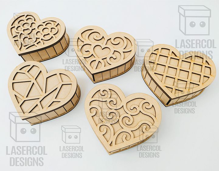 Heart Shaped Box Set 1 (5 Styles, 3 Sizes) - Laser Cut Files product image (2)