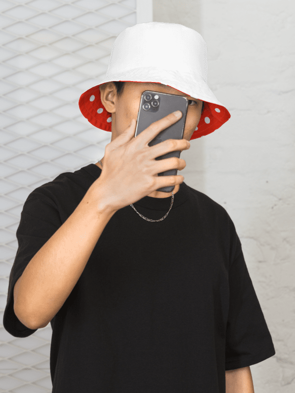 White Polka Dots on Red Reversible Bucket Hat product image (3)