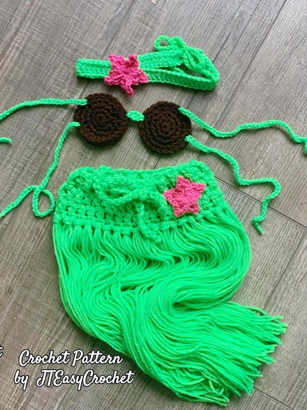Hula Dancer Set Crochet Pattern Hawaiian Baby Photo Prop Outfit Grass Skirt Coconut Bra Hawaii Party Costume product image (7)