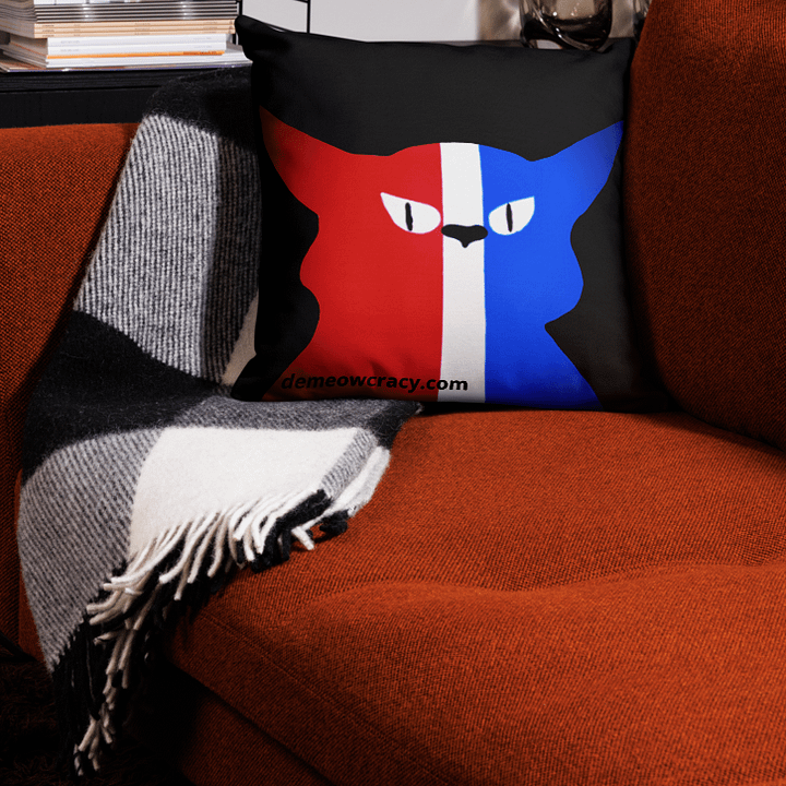 Original Tricolor DeMeowcracy Cat Reversible Pillow Cover - Red, White and Blue product image (2)