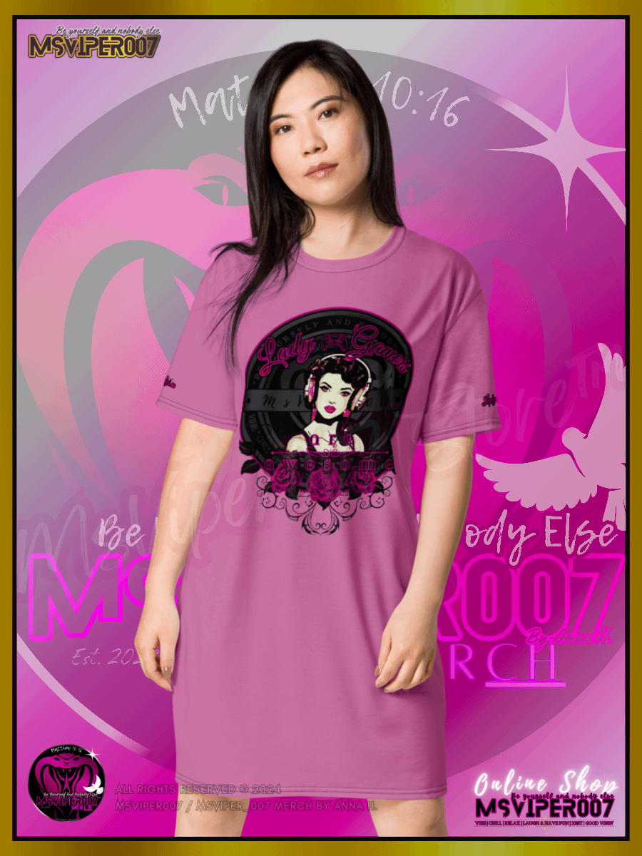 T-Shirt Dress - MsViper007's "Lady Gamers Are Awesome™ | [V3] (vintage pink/solid)" T-Shirt Dress product image (3)
