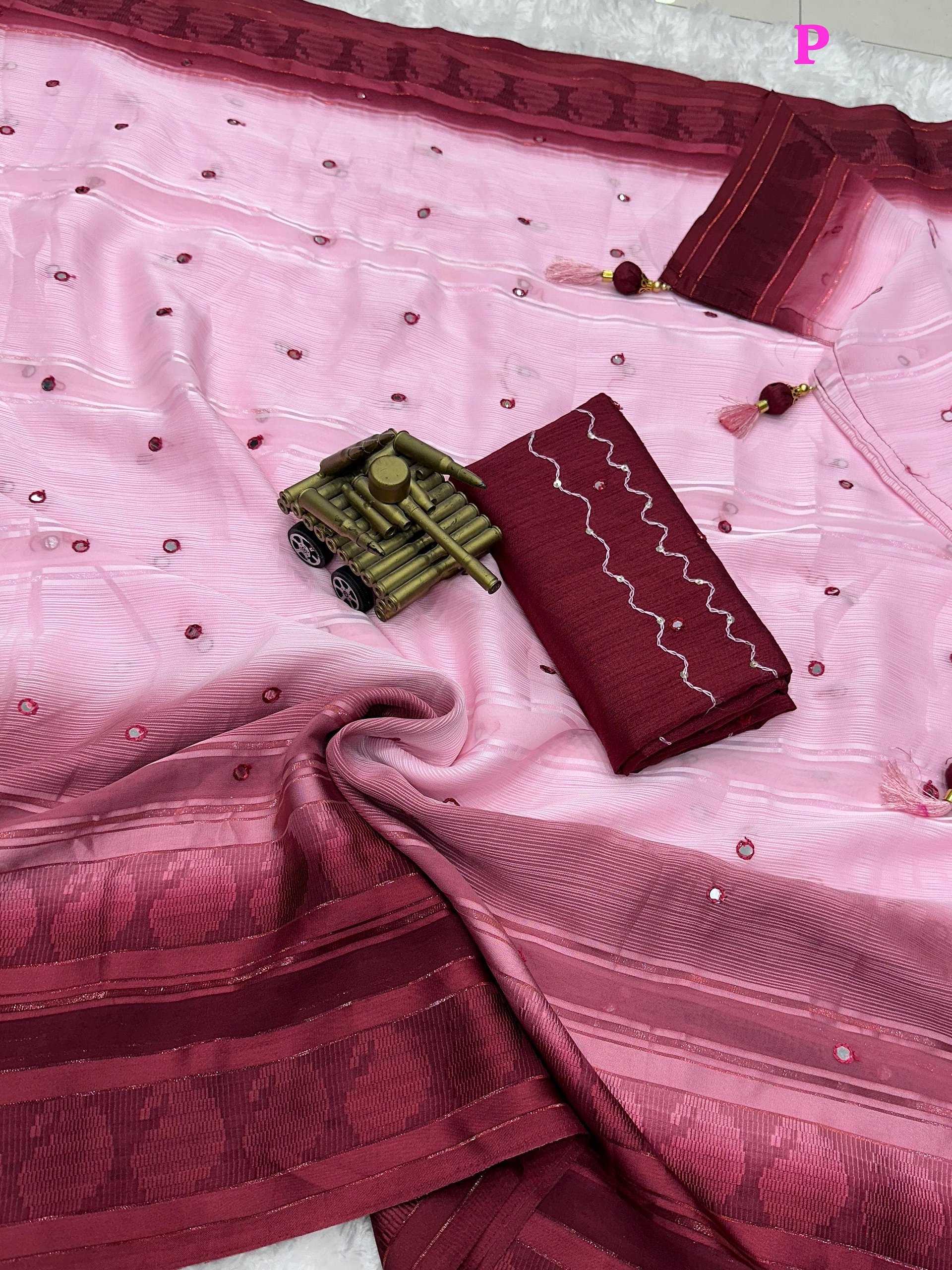 Ideal casual wear saree, featuring a beautiful touch of fancy gota patti mirror work pattern product image (12)