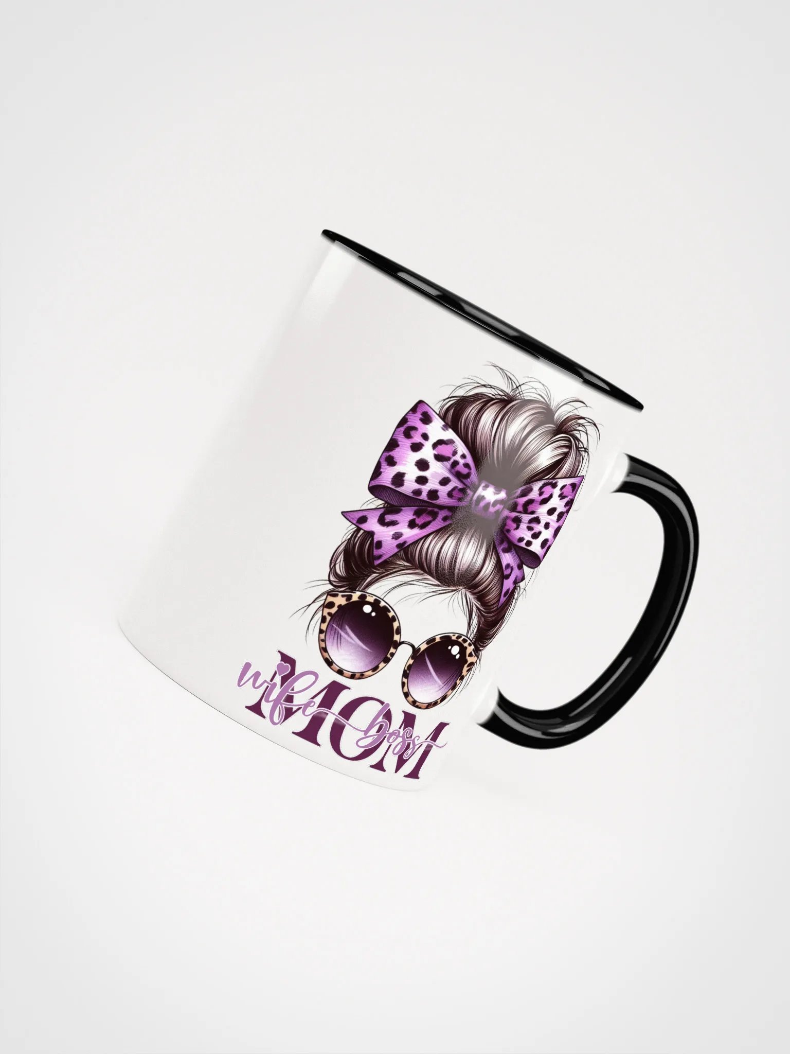 Purple Leopard Bow Mom Wife Boss Messy Bun Mug product image (54)
