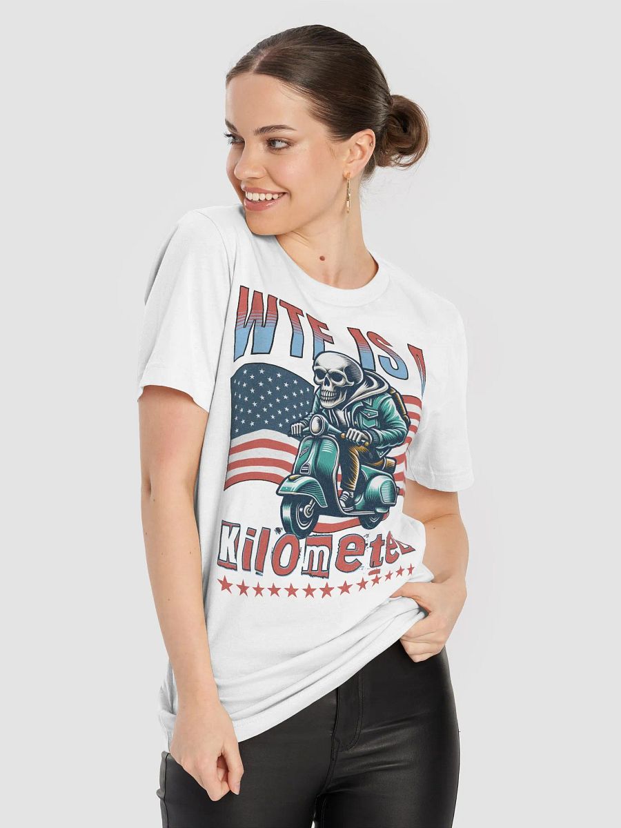 WTF Is A Kilometer? Skeleton Scooter Rider T-Shirt product image (5)