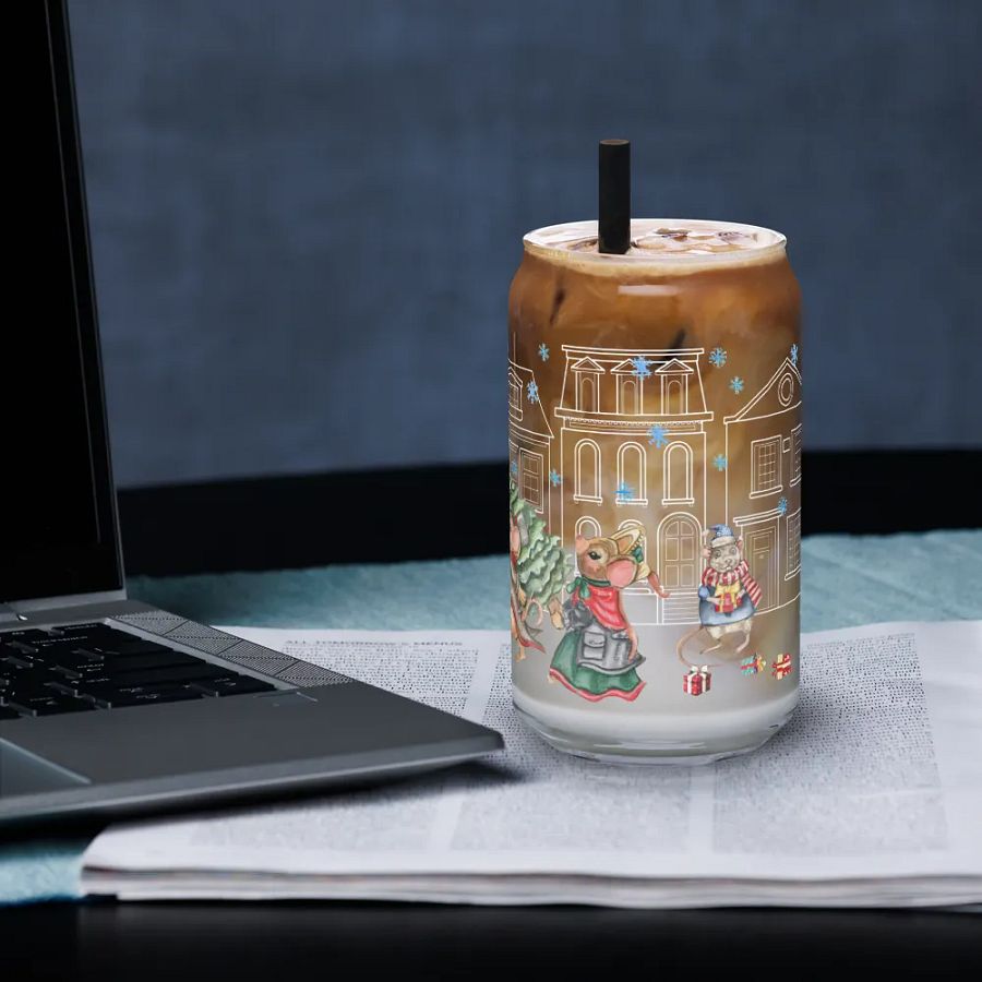 Prelude To Christmas Glass Can Tumbler | 16oz Holiday-Themed Drinkware | Festive Winter Scene Design product image (7)