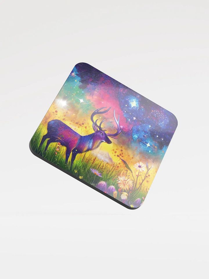 Cosmic Deer Glossed Cork Coaster product image (1)
