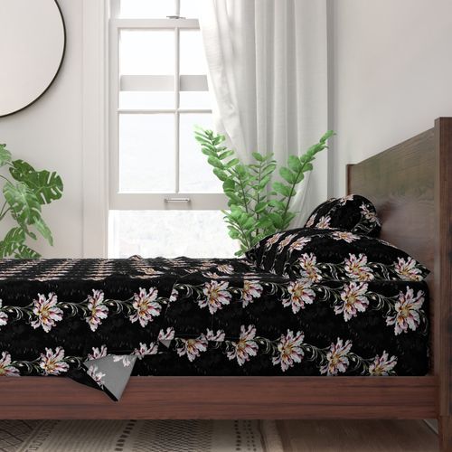 Seamless Pattern - Pink and White Flowers in Vertical Stripes on Black and Gray product image (3)