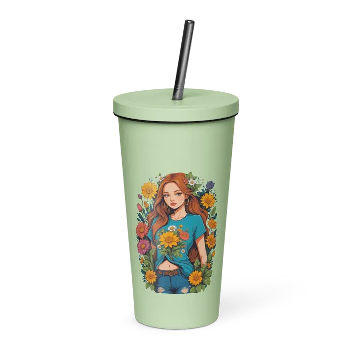 Bloomcore Flower Girl 20 oz Tumbler Cup - Mint - Insulated Tumbler with a Straw - v1 product image (1)