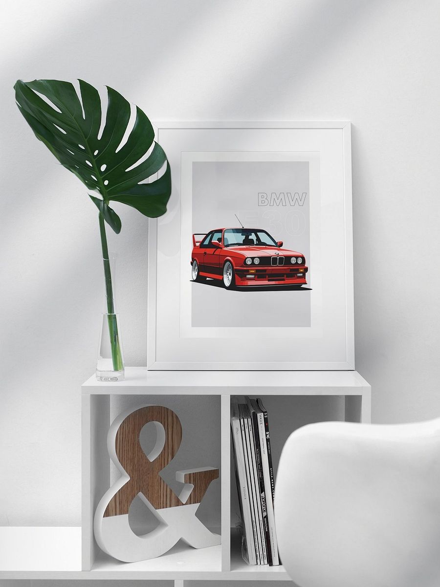 Classic BMW E30 Poster, Vintage Sports Car Illustration, Iconic Red Coupe Print, Retro Automotive Art, German Engineering Enthusiast product image (3)