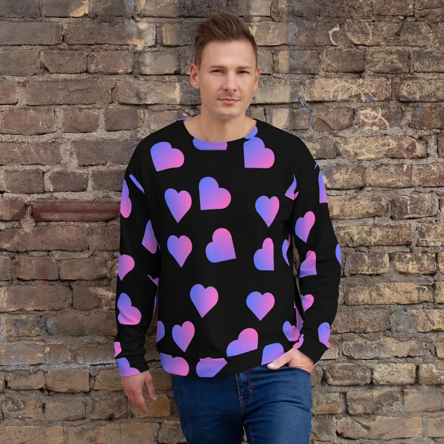 Love Pattern Pink Hearts on Black Background Unisex Sweatshirt product image (3)
